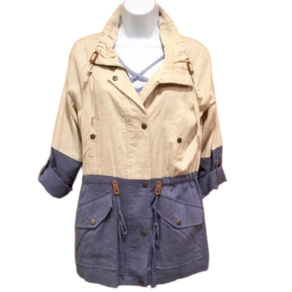 Blu Pepper Color Block Utility Jacket Tan & Blue Medium